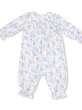 Angel Dear Blue Floral Smocked Baby Romper 0-3 3-6 months
